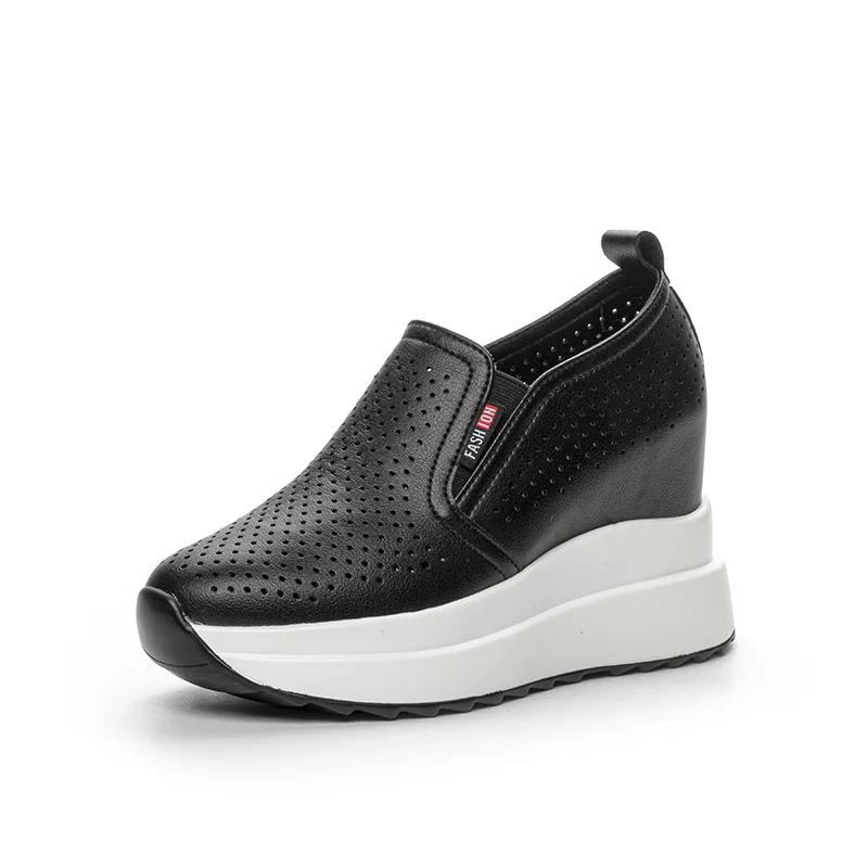 Fashion New Season Women's Vulcanize Shoes Lightweight Height Increasing Casual Sneakers with Breathable Holes and Thick Wedge Heels