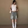 New Arrivals Open Run Women Vintage Half Denim Pants Back Banding Hip Mood Wash