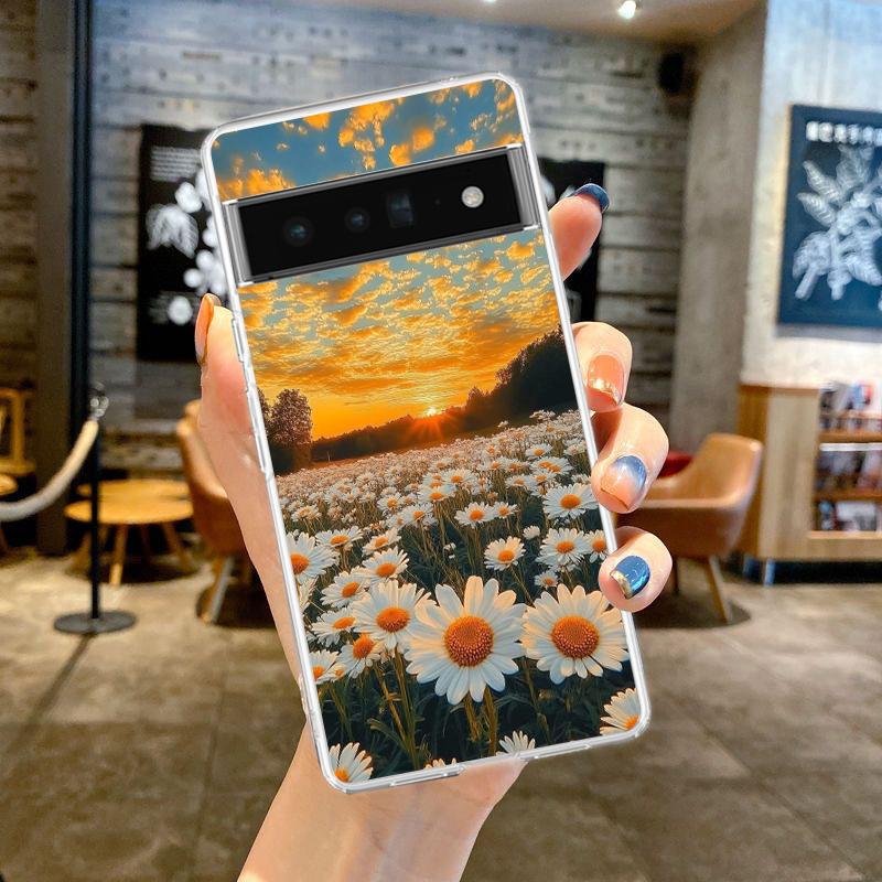 For Google Pixel 10 Pro Clear Phone Case Pixel 9 Pro XL Pixel 8 Pro 9A 8A 7A 7 6A 6 Pro Soft TPU Cover Soft Pale Little Flower