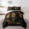3 Piece Bedding Set with Duvet Cover and 2 Pillowcases - Bob Marley Reggae Life Is Mine Quote Print - Red Gold Green Music Decor for Fans
