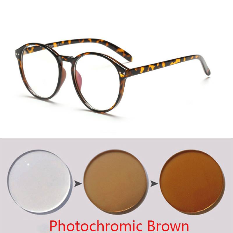 Retro Acetate Round Prescription Glasses Frame Women Men Optical Myopia Photochromic Eyewear 0 -0.5 -1.0 -2.0 To -6.0