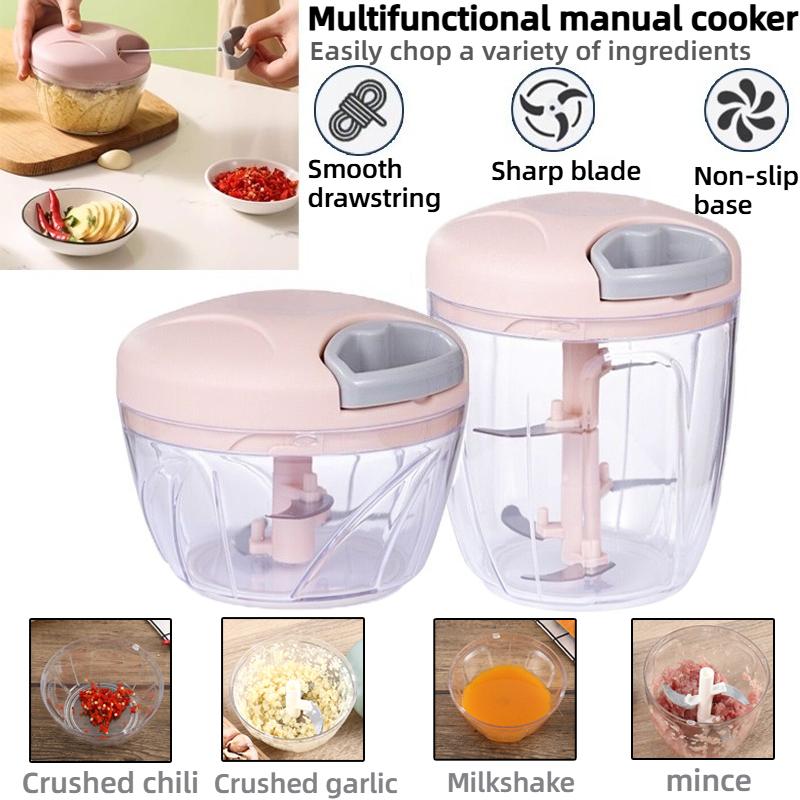 500/900MLmanual stainless steel garlic chopper,rotating sharp blade,smooth drawstring,non slip base,use for onion,meat,milkshake