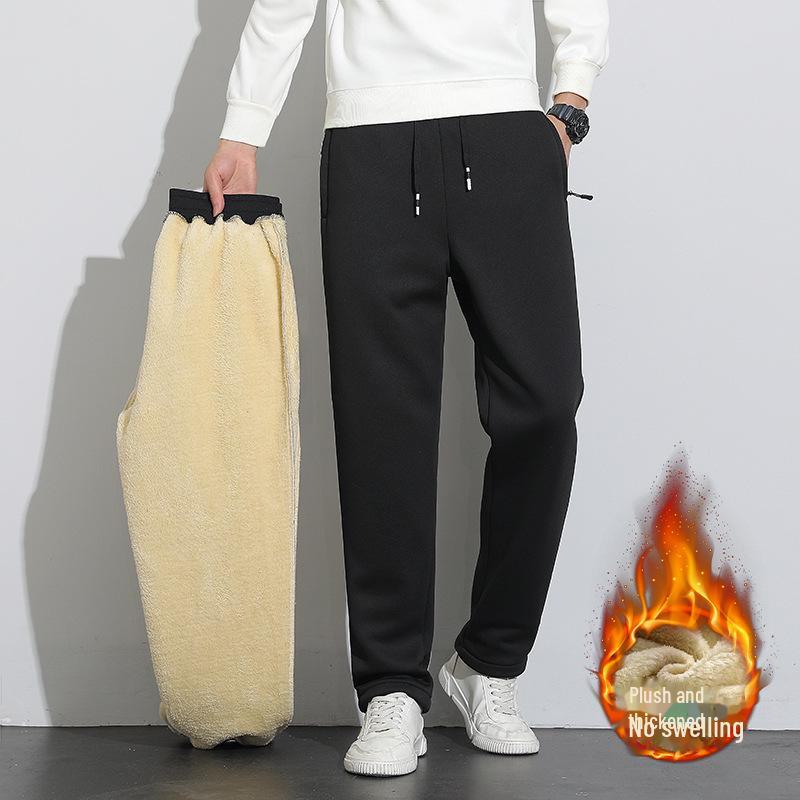 

Мужские зимние спортивные штаны из овечьего флиса с толстым бархатом и манжетами 5XL, straight leg чёрный