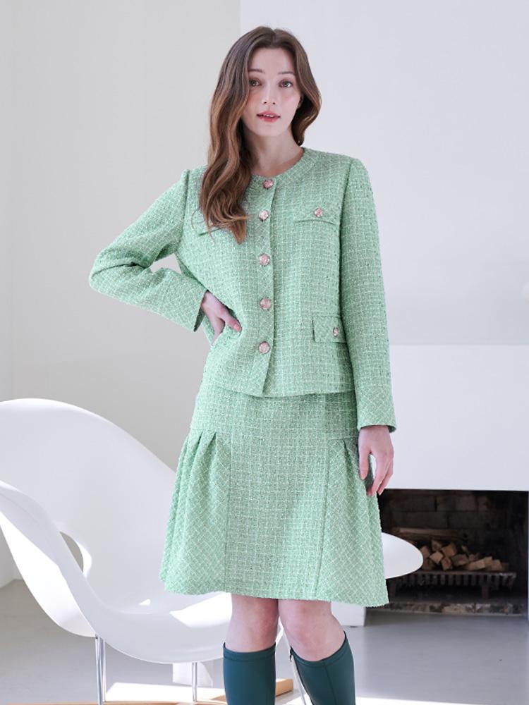 L By L Mint Tweed Back-Elastic Skirt