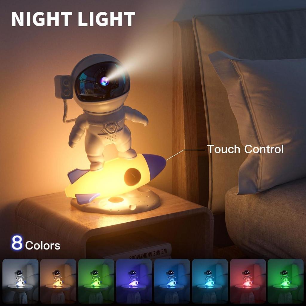 Rocket Astronaut Galaxy Starry Sky Projector: HD Focusing Atmosphere Light for Bedroom