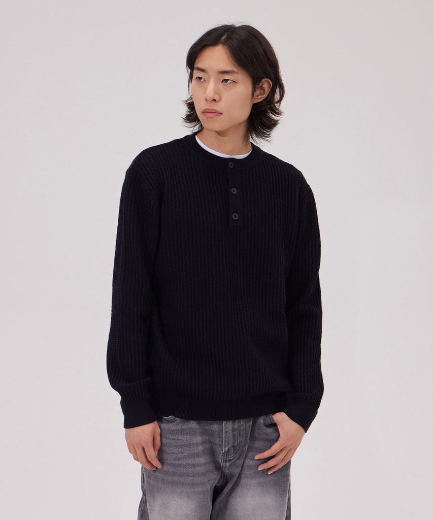 MAKEITTO Daily Viscose Henley Neck Knit_Black