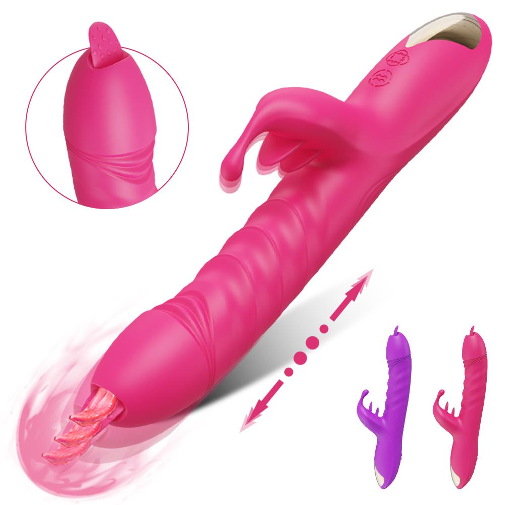 Licking Vibrator for Women Rabbit Dildo G-Spot Vaginal Stimulator Telescopic Clitoral Female Masturbator Massager Adult Sex Toys