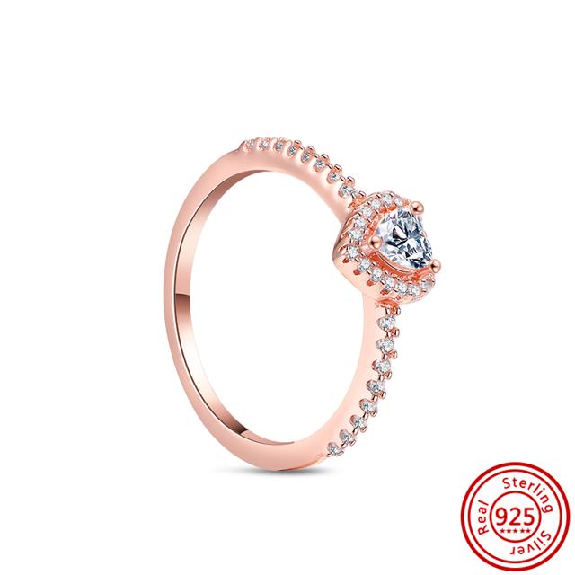 Authentic 100% 925 Sterling Silver Princess Regal Crown Heart Sparkling Zircon Luxury Circle Rings Women Wedding Jewelry