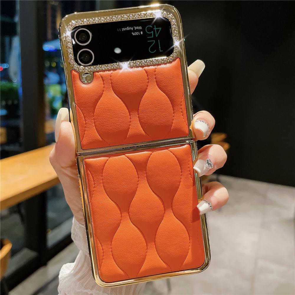 Luksusowe Złocone Diamentowe Skórzane Etui Na Samsunga Z Flip 6 Flip 5 Flip 4 3 Wstrząsoodporne Etui Na Telefon typu Flip6 Coque