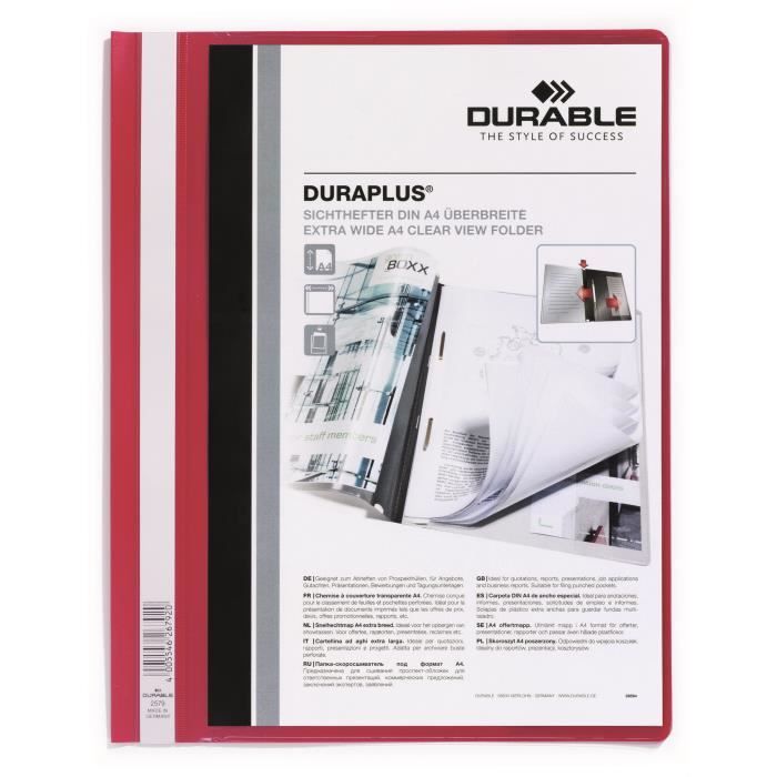 25 Lot DURABLES Aiguilles De Dossier DuraplusMD Qualité A4 1pz De Stockage Rouge