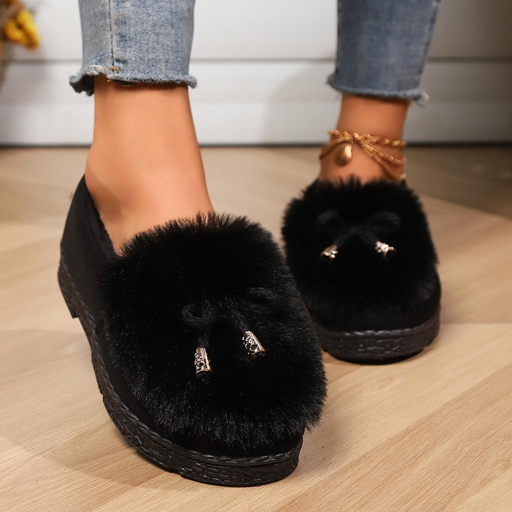 Women Plush Shoes Winter Outdoor Warm Comfortable Slip on Cotton Shoes Lightweight Non Slip Height Increase Casual Flats