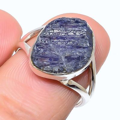 Anillo de plata de ley 925 maciza con tanzanita natural en bruto, talla 7, r5C98