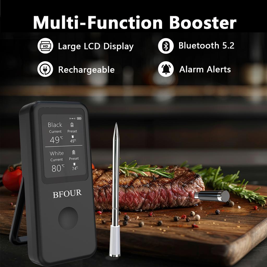 Wireless Meat Thermometer Bluetooth Magnetic IP67 Waterproof Dual Probes for Household Kitchen BBQ Cooking Grilling Thermometer