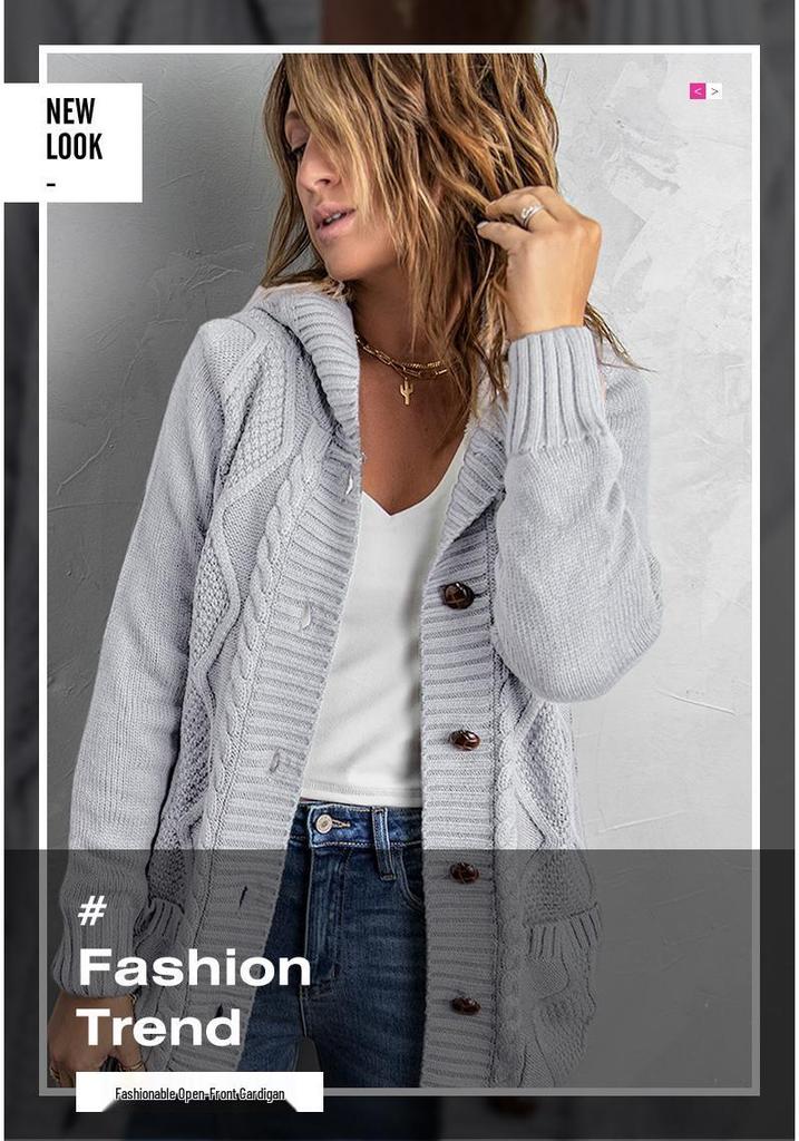 European American Winter Women's Solid Knit Cardigan: Casual Versatile Single-Breasted Multi-Button Warm Jacket