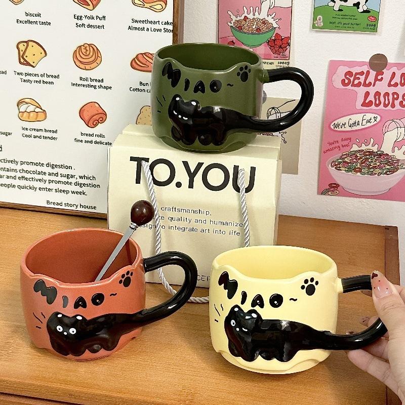 Ceramic Mug Mug Office Stacked Water Cup Household Coffee Cup Cute Cat Couple Cup Souvenir Gift Women