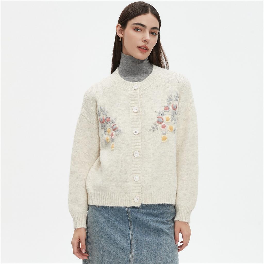 DIMANAF 2025 Sweaters Buttons Embroidery Cardigan Autumn Pockets Women Print Sweaters Knitting Loose Sweater