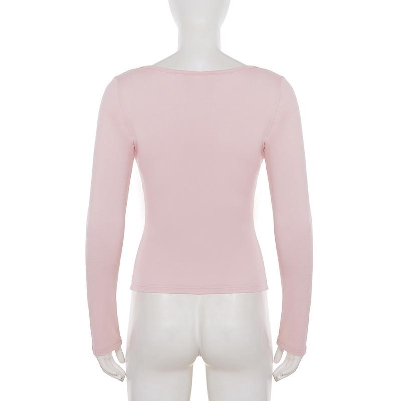 Korean Sweet Style Lace-Trim Two-Piece Long-Sleeve T-Shirt with Bowknot