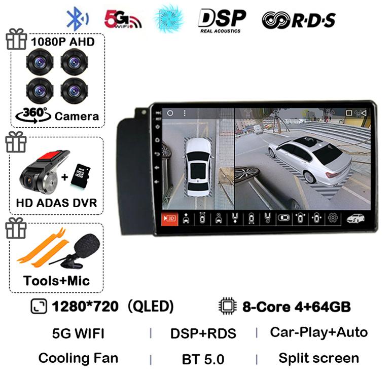 Android 14 Carplay Auto Car Radio For Volvo XC70 V70 S60 2004-2009 GPS Multimedia Video Player Navigation Stereo WIFI+4G Audio