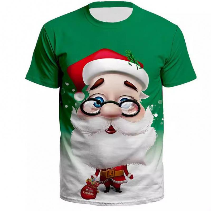 Letni T-shirt z nadrukiem Świętego Mikołaja, casualowy, modny, luźny, wszechstronny, wygodny, męski, damski