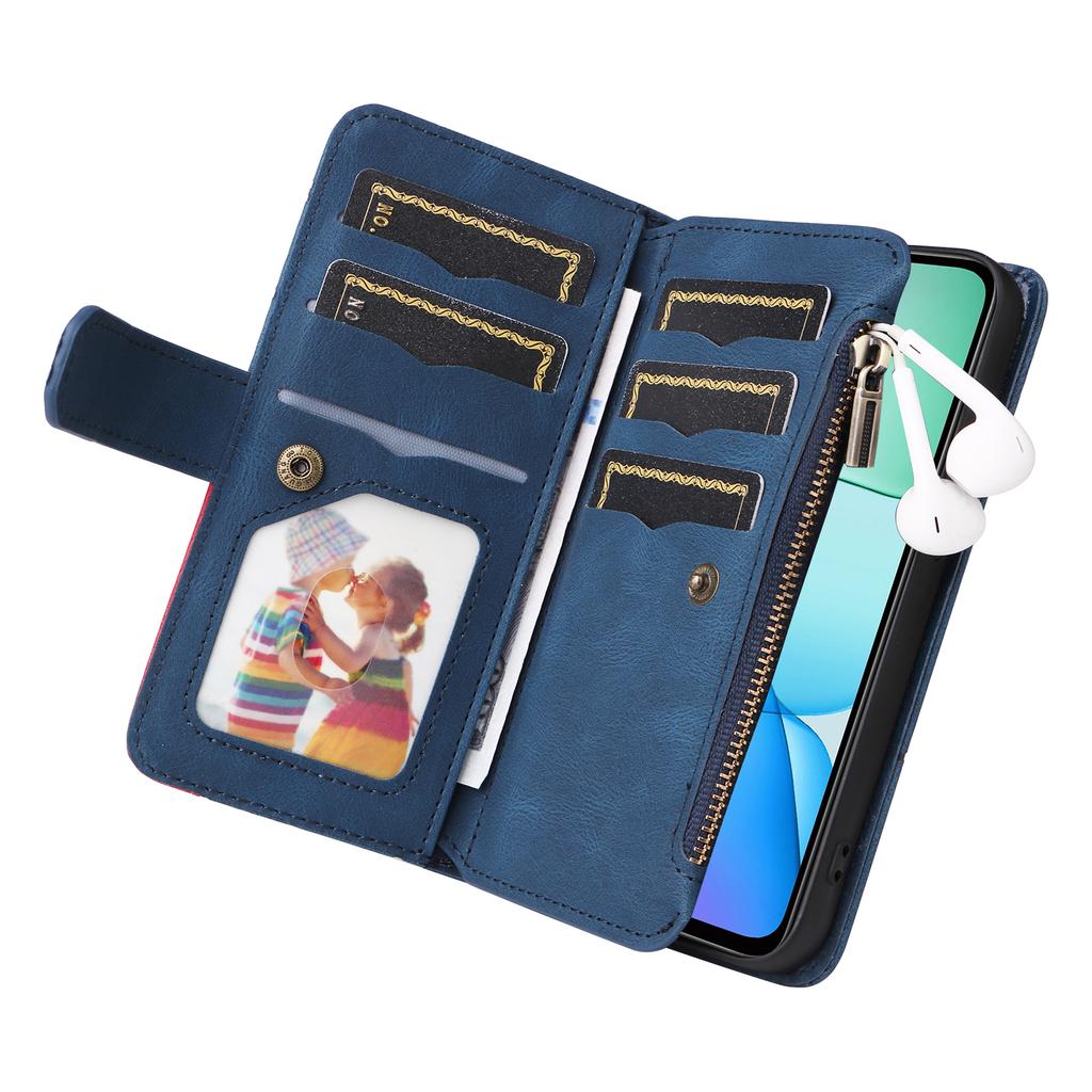 For Xiaomi Redmi 13 5G/13 4G/Note 13R 5G Leather Case with Strap Zipper 9 Card Slot Phone Cover Stand