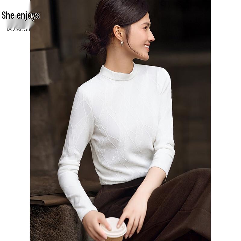 Women s Jacquard Long-Sleeve Semi-High Collar T-Shirt XL