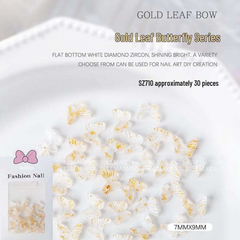 

Декорирование ногтей: Набор бантика из золотой фольги и 3D бабочки из смолы (30шт)