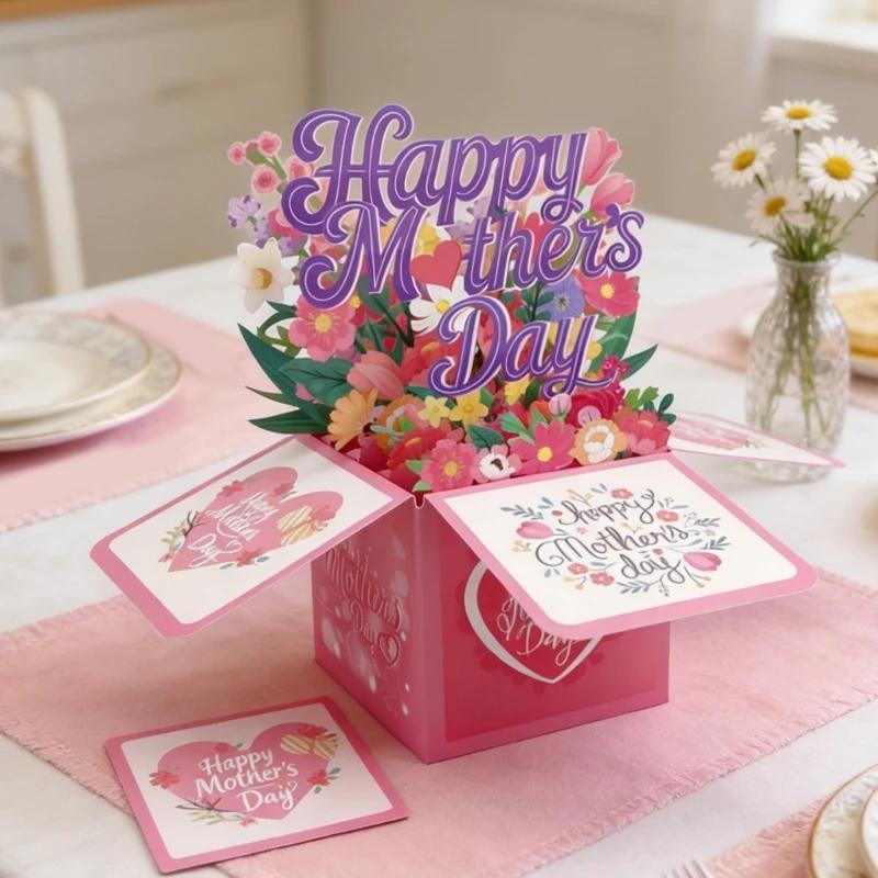 K1AE Mother's Day Greeting Card Flower Box Paper Carving Mother's Day Card For Mom Grandma Birthdays Festival Celebration