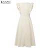 ZANZEA Women Summer V-Neck Ruffles Sleeve Loose Casual Long Dress