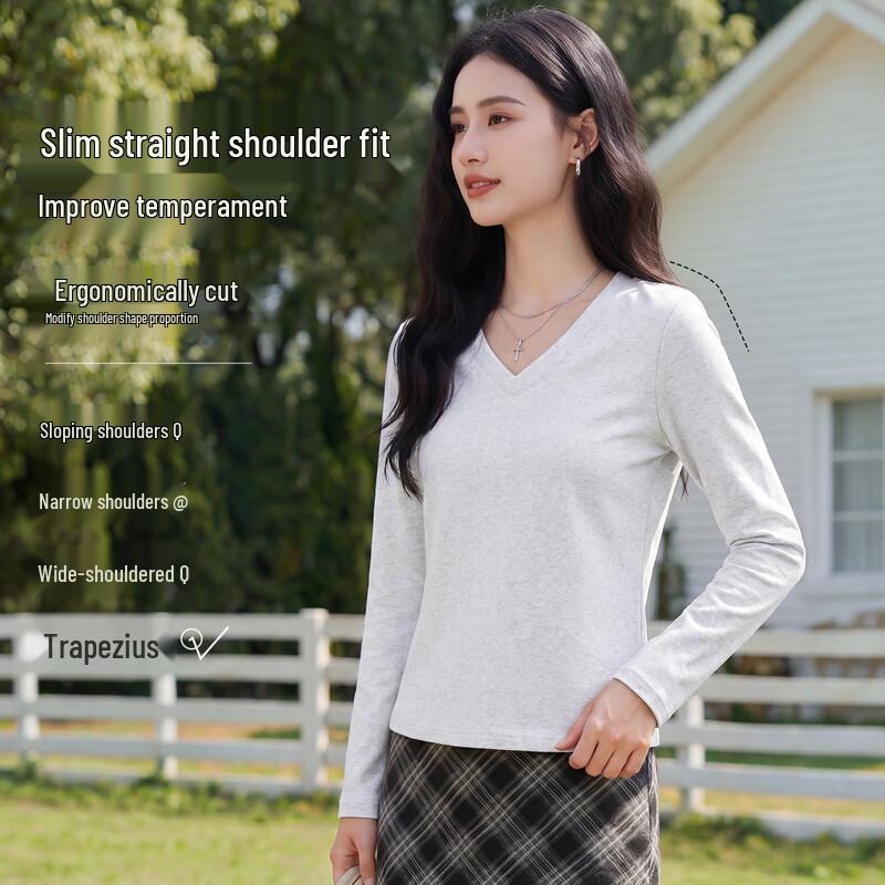 MINISO Women's V-Neck Long-Sleeve Slim-Fit Autumn T-Shirt