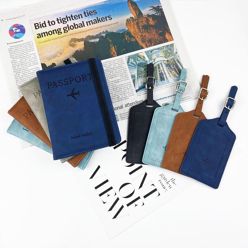 Farbwechselnder PU-Leder-Reiseausweishalter & Gepäckanhänger-Set mit RFID-Schutz