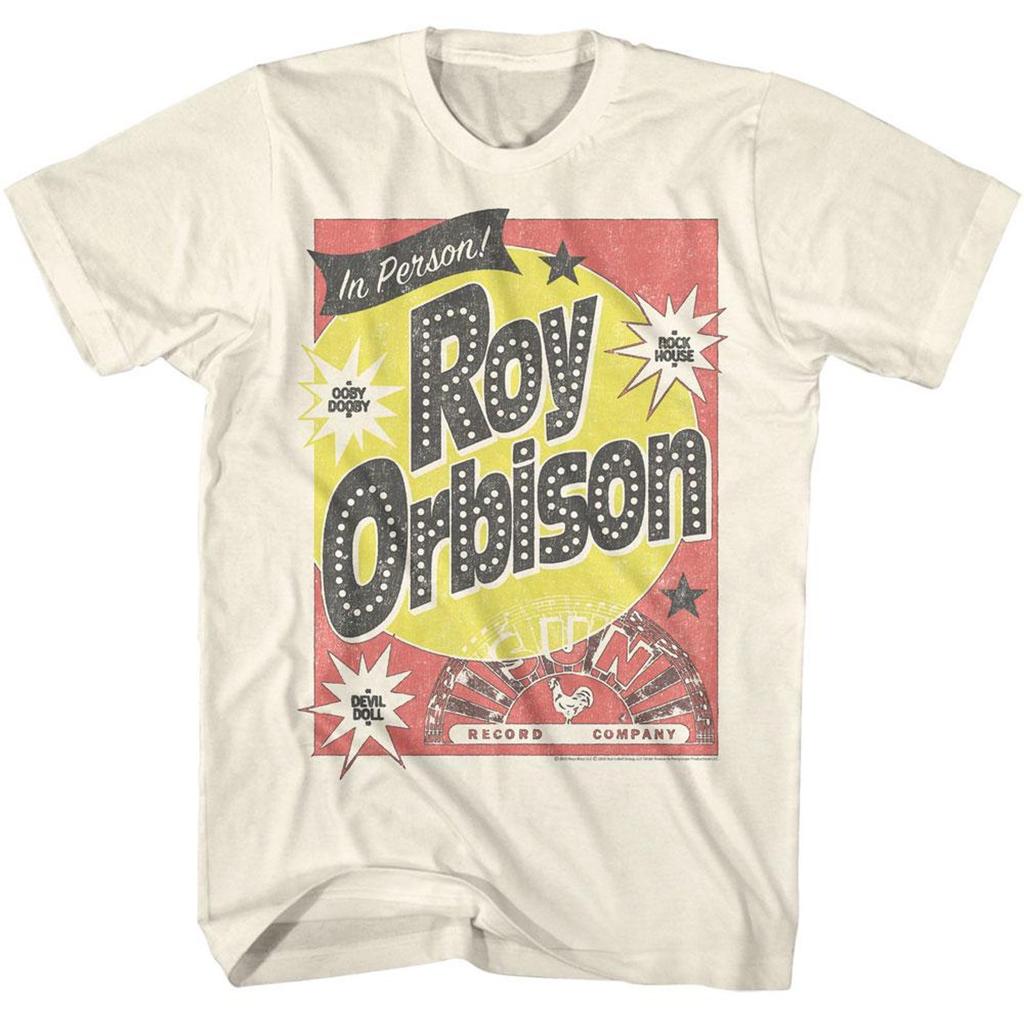 Roy Orbison Sun Records Shirt – Officially Licensed Vintage Poster Tee “Roy Orbison In Person” Natural Color
