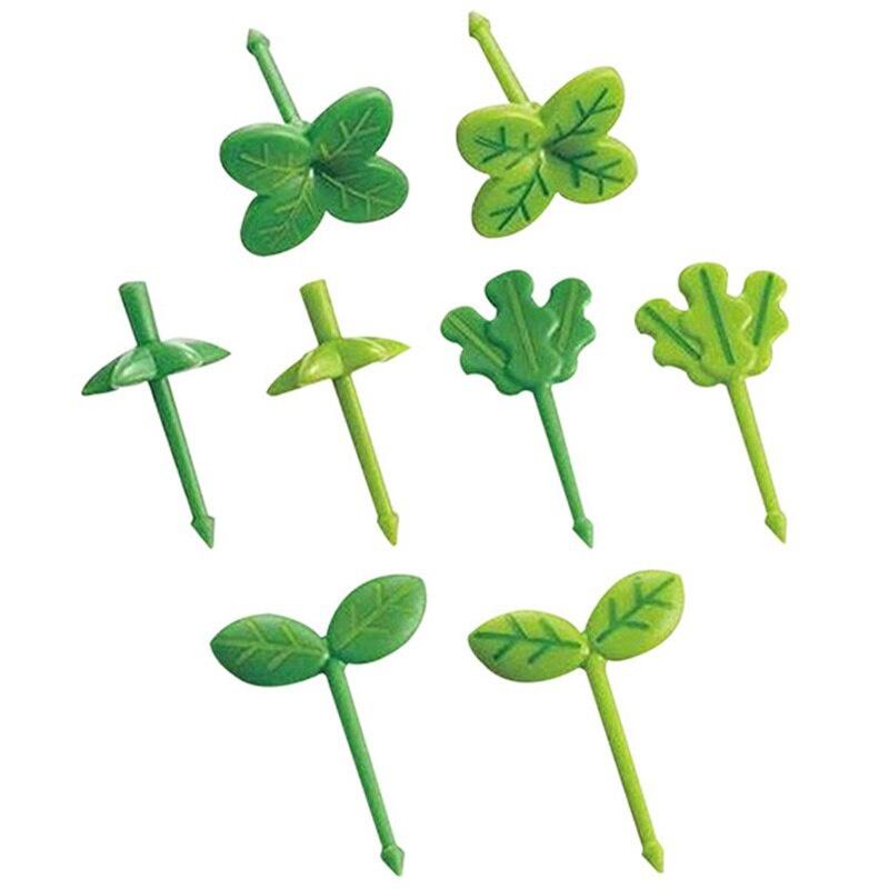 8pcs Fruit Fork Children Toothpick Food Prod Leaves Plastic Decoration Lunch Box Accessory Small Salad Tiny Fork Mini Cake Fork