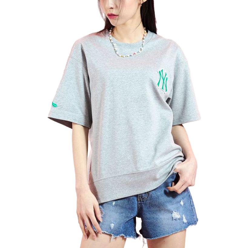 MLB New York Yankees Logo Solid Color Casual Sports Breathable Round Neck Short Sleeve Drop Shoulder T-Shirt Women tops Gray 3ATSD0133-50MGS