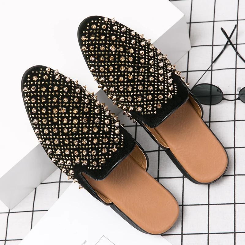 Summer Men Dress Shoes Half Slippers High Quality Men Leather Casual Shoes Party Loafers Flip Flops Lightweight Flats Sandals