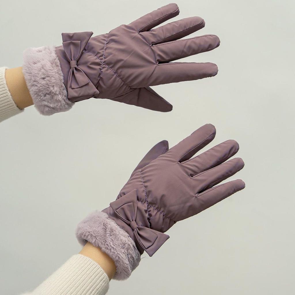 Student women's down cotton thickened cold-proof cute gloves women's season warm