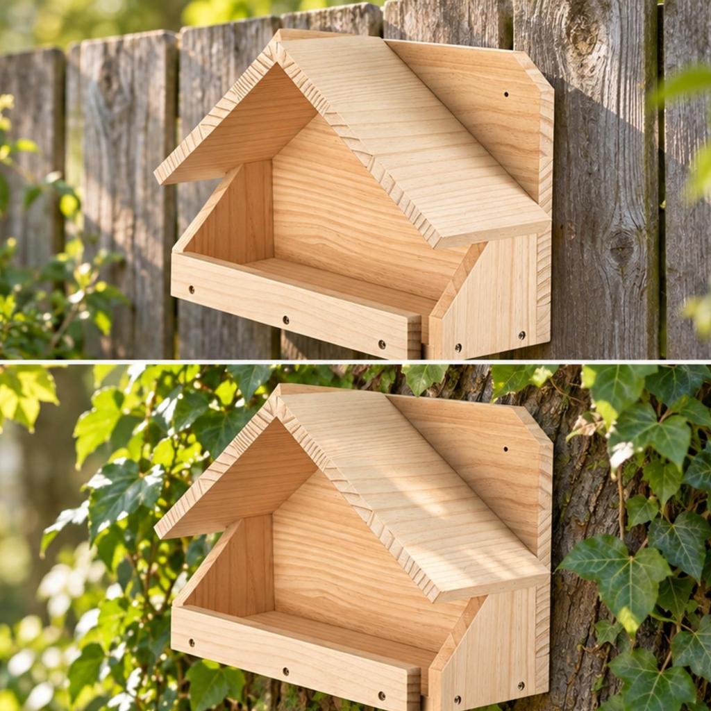 UncoveredFront Wooden Bird Feeder WoodGrain with Pitched Roof WeatherResistant