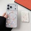 Full screen Pink Floral fragments For Magsafe wallet Magnetic Card holder Phone Case For iPhone 16 13 15 14 17 Pro Max 16E Cover