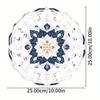 Vintage Blue Floral Wind Spinner 25cm Laser Cut Metal Hanging Decor 360 Rotating Hook for Garden Indoor Outdoor All Seasons Halloween Thanksgiving