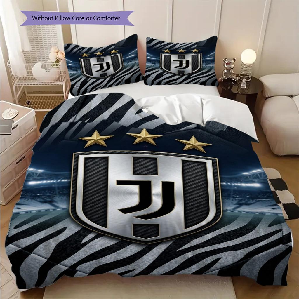 Juventus Streifen Sterne Dreiteiliges Set (1 Bettbezug + 2 Kissenbezüge, ohne Füllung) Bettbezug und Kissenbezug Weihnachts-Geburtstagsgeschenk