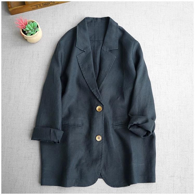 High-End Women's Cotton Linen Long Sleeve Suit Jacket - Age-Reducing Spring/Autumn Fashion