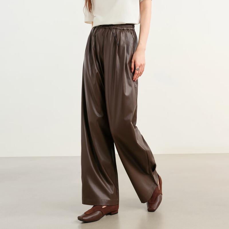 Elva' Island Women's PU Leather Wide-Leg Trousers