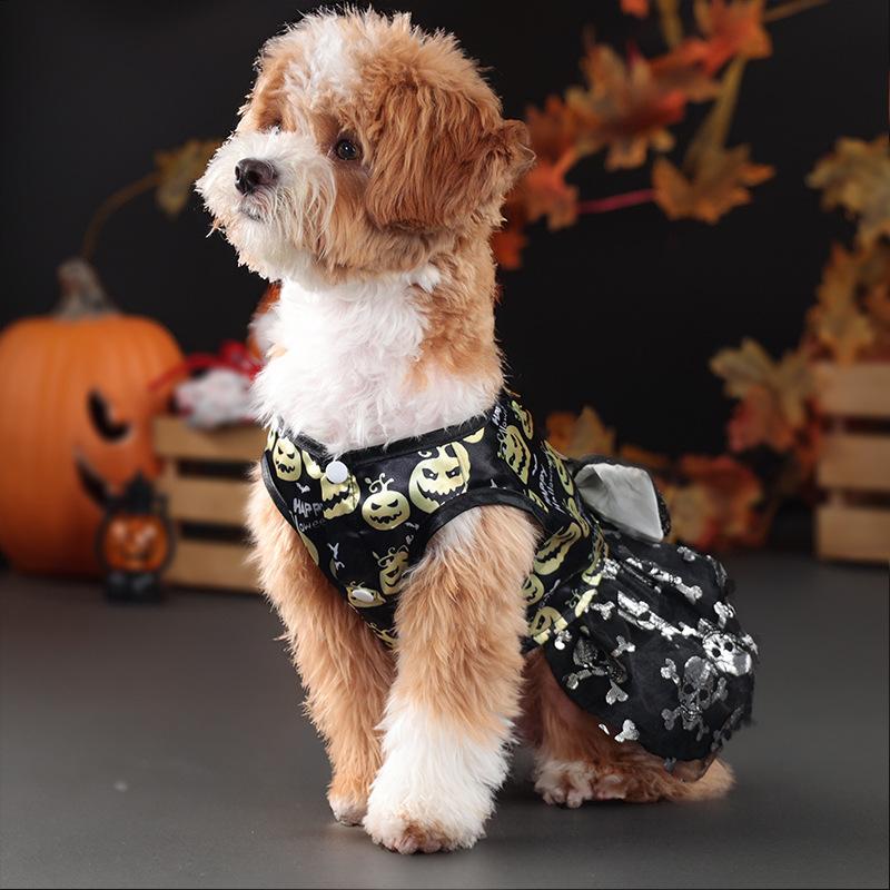 Halloween-Hundekleid mit Kürbismuster und Schleife, lustiger Rock, Chihuahua, Bichon, Hundekleider, Festival-Welpenkostüm, Haustier-Katzen-Hundekleidung