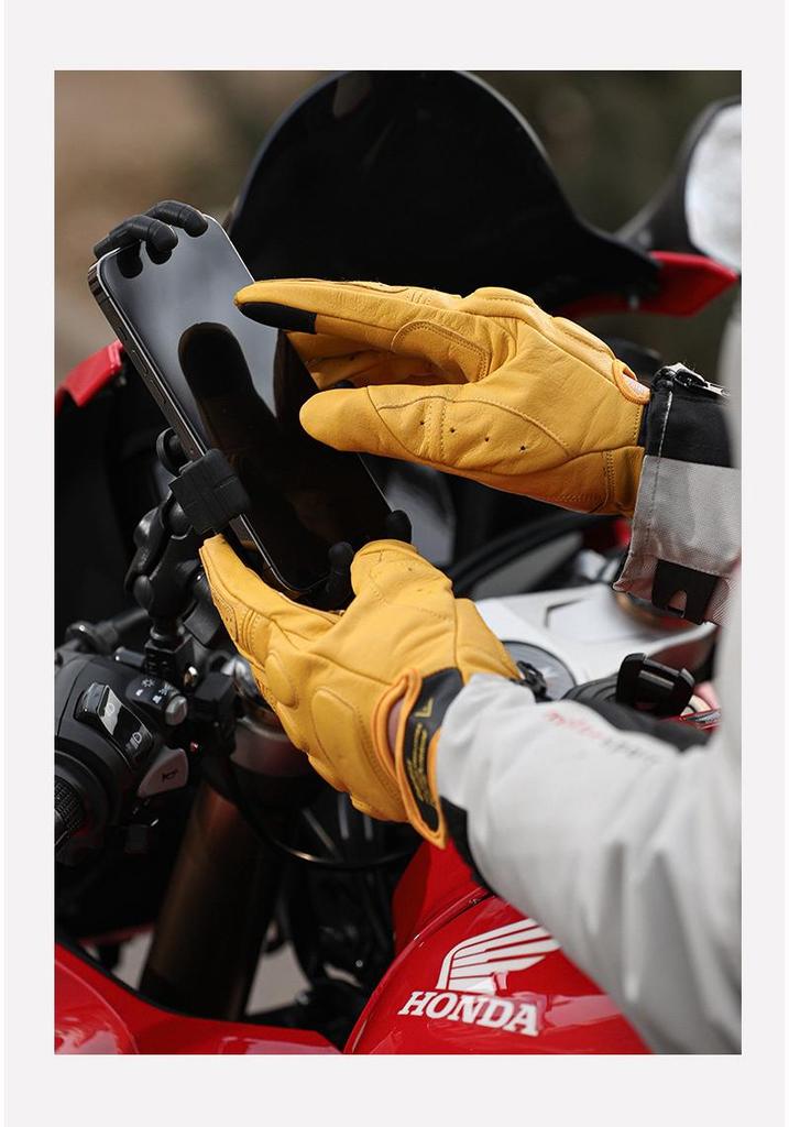 Dennis Skórzane Rękawice Motocyklowe Retro Harley - Przeciwupadkowe, Oddychające, Dotykowe, Rękawice do Jazdy na Cztery Pory Roku