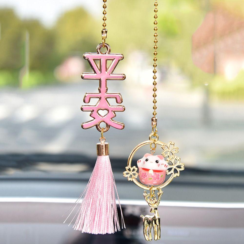 Rearview Mirror Fortune Cat Pendant Fortune Cat Car Pendant Ceramic Cat Ornament Cat Car Hangings
