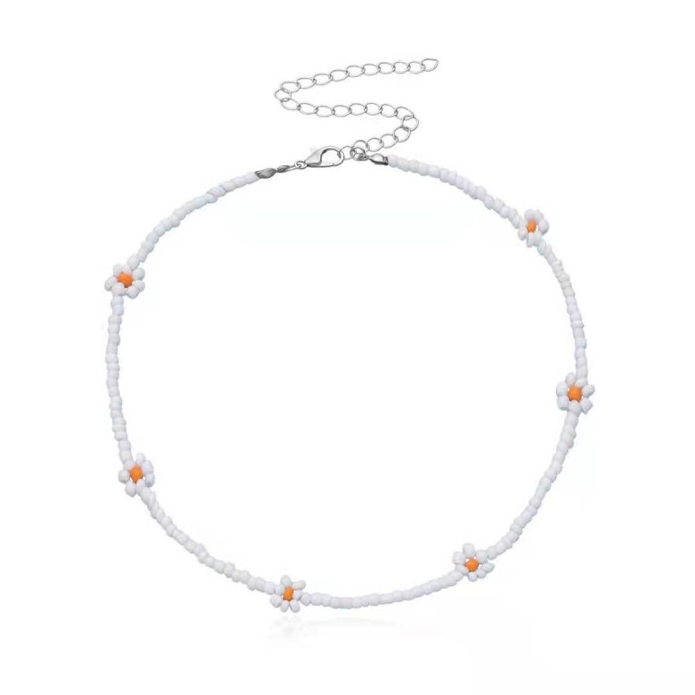 Daisy Clavicle Necklace Colorful Artificially Woven Daisy Flower Necklace  Woman