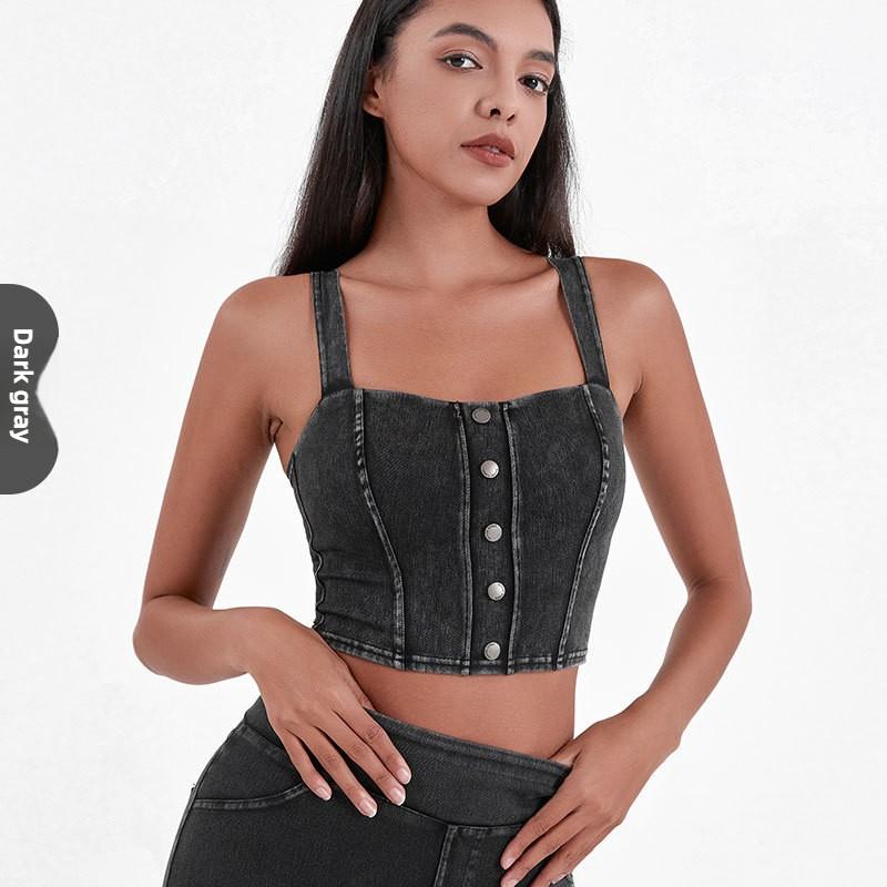 Женский спортивный топ из цветного денима для занятий йогой S светло-фиолетовый