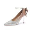 9888W-012 Xiuhui Women's High-End Crystal Pearl Wedding Heels with Sequins and Bowknot