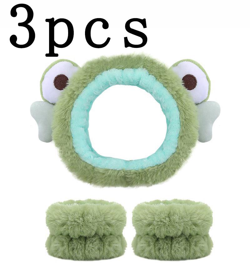 

3 шт. Милая повязка на голову с кошачьими ушками, кроликом, лягушкой, медведем для женщин и девочек, для спа, умывания лица и макияжа, эластичная повязка на голову, эластичный браслет на запястье