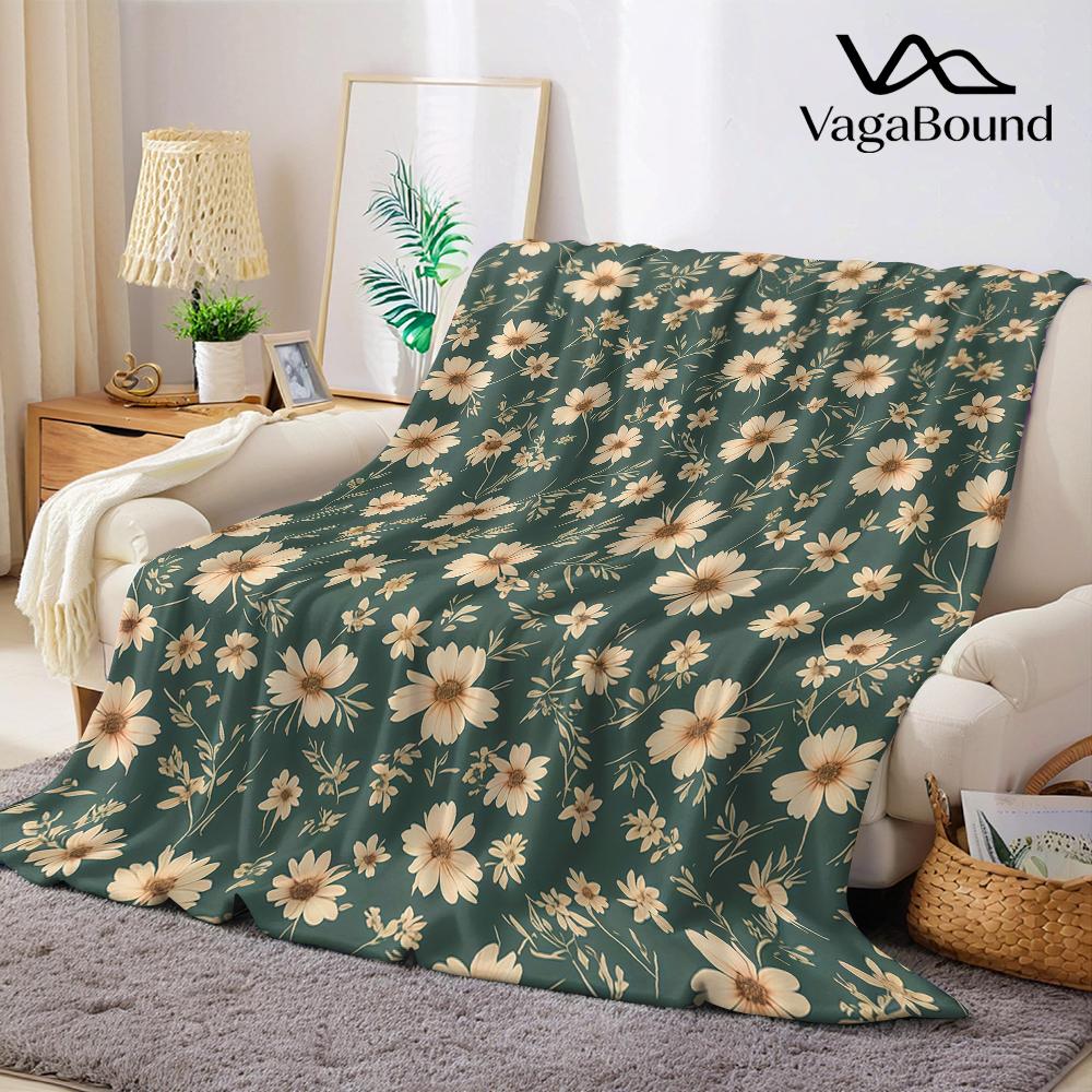Small green flower pattern Flannel Blanket Warm Soft Halloween Christmas Couch Warm Cozy Decorative Decor Gift for All Season