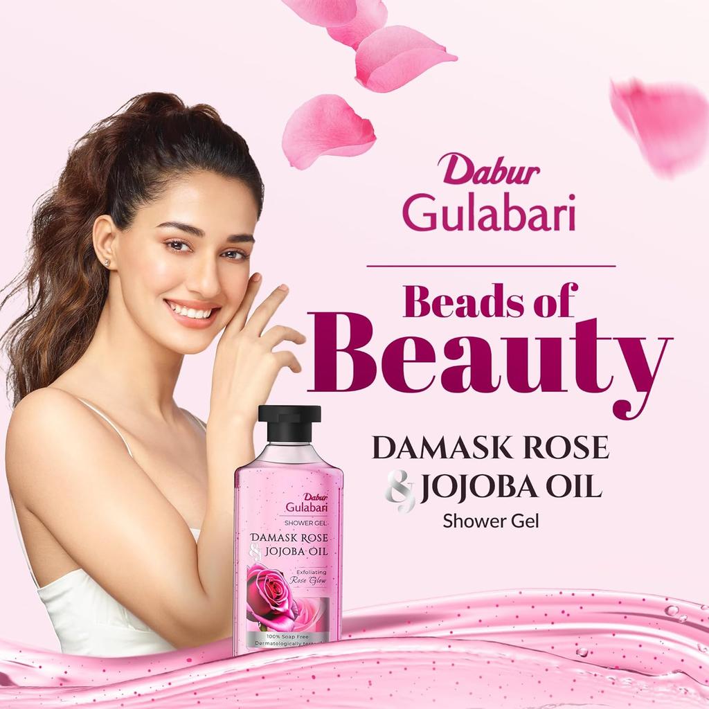 Dabur Gulabari Damask Rose Shower Gel 250ml Exfoliating Body Wash With Jojoba Oil